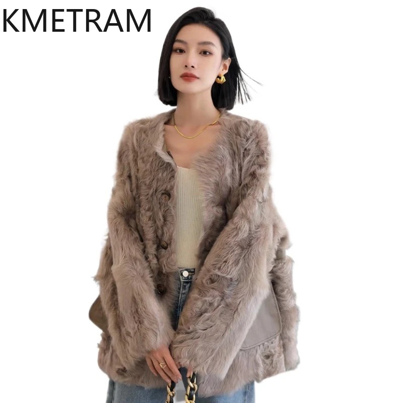 Naturalna kurtka z owczej wełny Xiaohu, dwustronna, luksusowa, z prawdziwego futra, zimowa odzież damska 2025 шуба