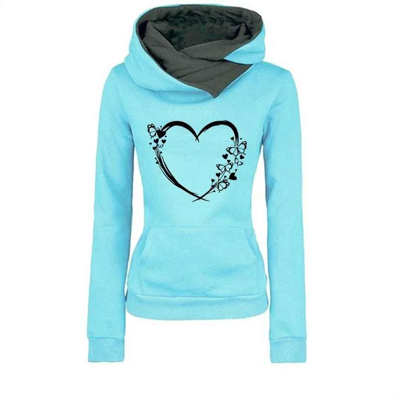 Herfst Winter Vrouw Hoodie Vlinder Hart Print Sweatshirt Met Capuchon Dames Stedelijke Casual Mode Warme Slim Fit Pullover Hoody