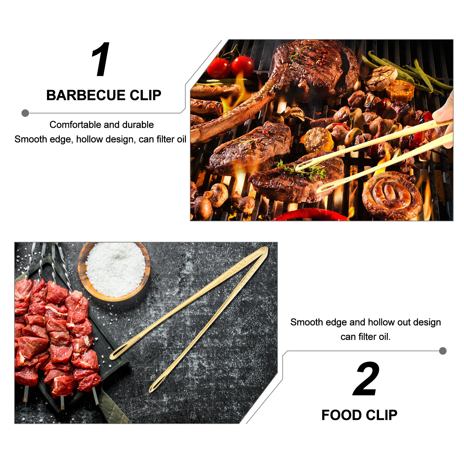 

1Set Stainless Steel Food Clamps Smooth Hollow Design Oil Filter Kitchen Tool for Breads Steak Desserts Burgers Eggs Fish