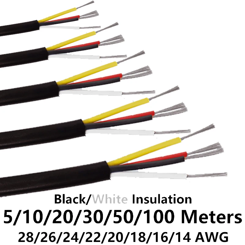 4Core Wire 12V Sheathed Cable 28 26 24 22 20 18 16 14AWG Electrical Wire For Speaker Audio LED Strip Lighting Car Solar Battery