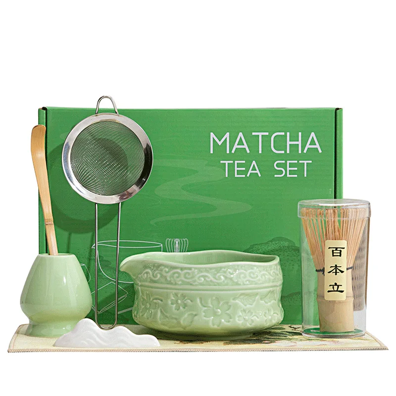 

Chawan Matcha Bowl Japanese Sets Ceramic with Mouth Blossom Tea Whisk Utensils Spoon Point Set Tools