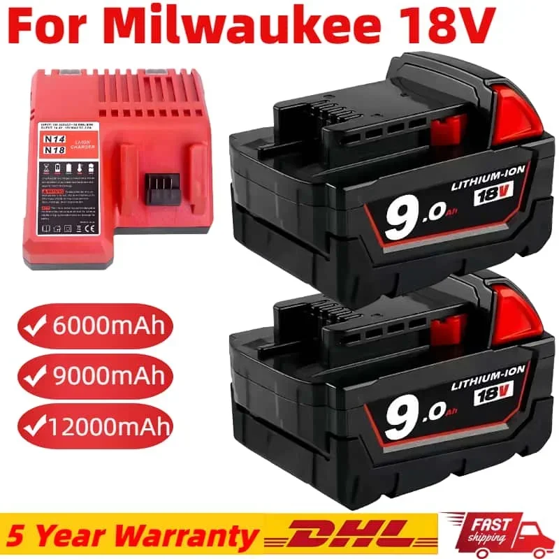 

100% Original for Milwaukee 18V battery M18 48-11-1815 48-11-1850 L50 Brushless Angle Grinder power 12Ah18v Battery Replacement