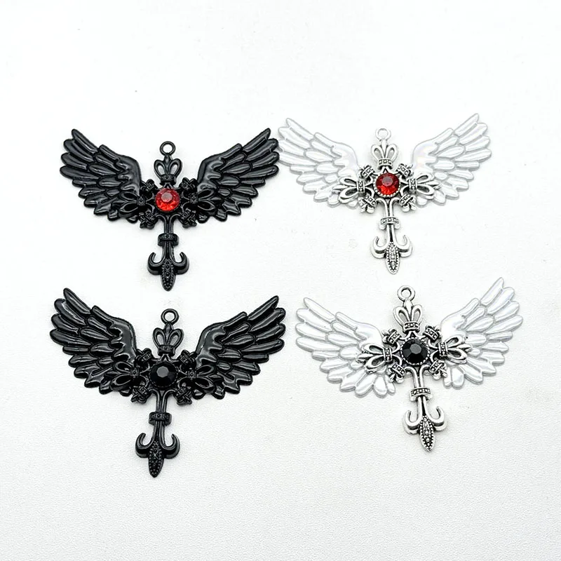 

5Pcs Gothic Cross Wing Pendant DIY Jewelry Making Charm for Halloween Cosplay Nun Loli Accessories