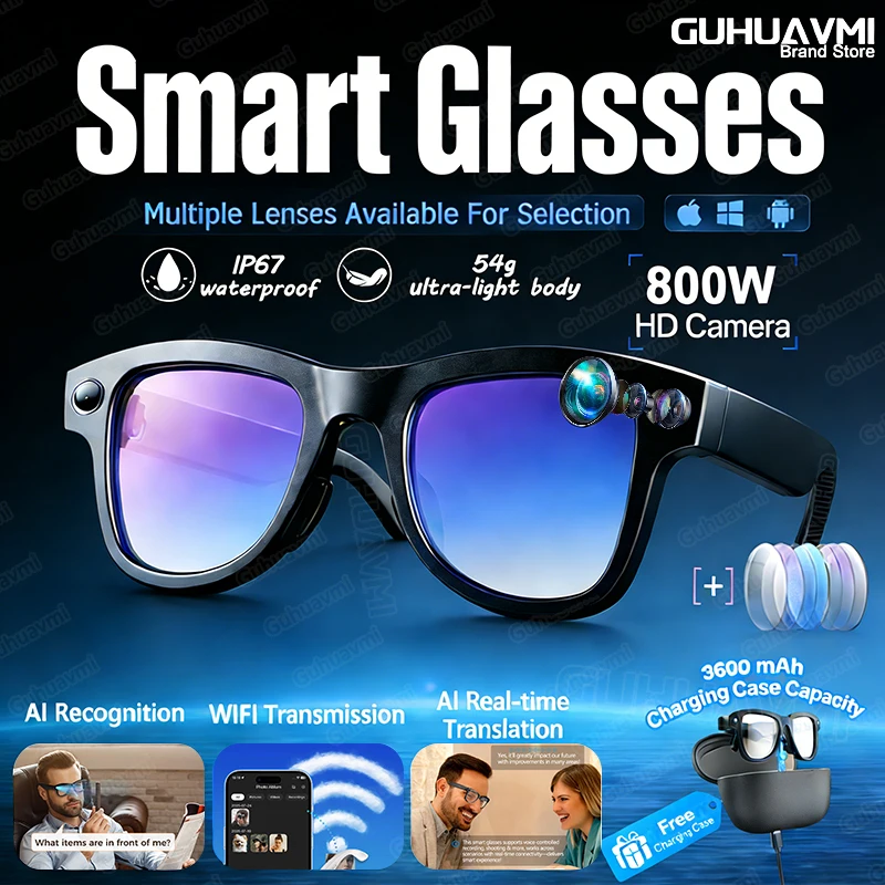 2026 New 8K HD Smart Glasses With Camera Bluetooth Call 3600Mah Battery Voice Assistant Translate Identify Objects Smart Glasses