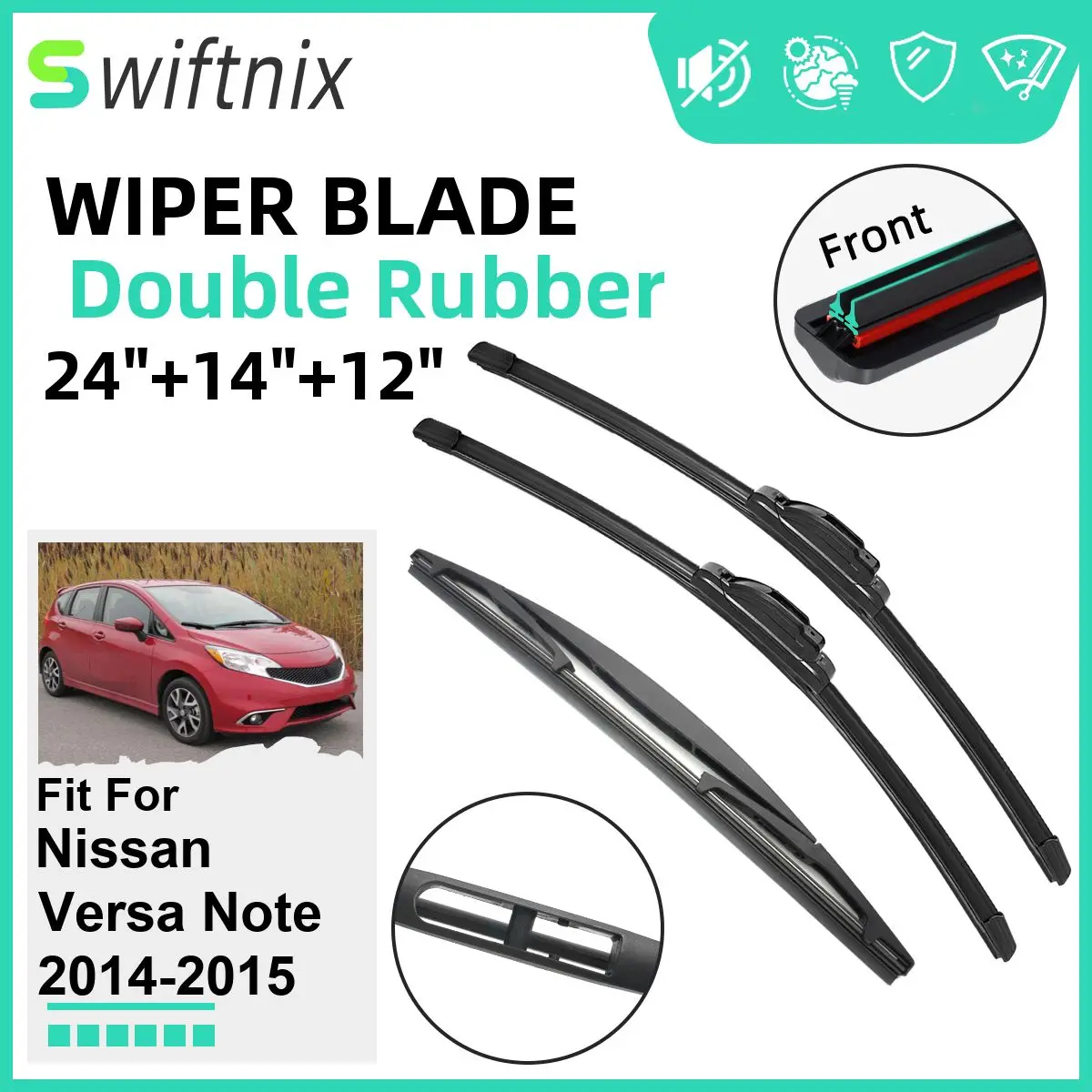 

Double Rubber Car Wiper Blades for Nissan Versa Note 2014-2015 Front Windshield Wipers Rubber Car Accessories 2014 2015