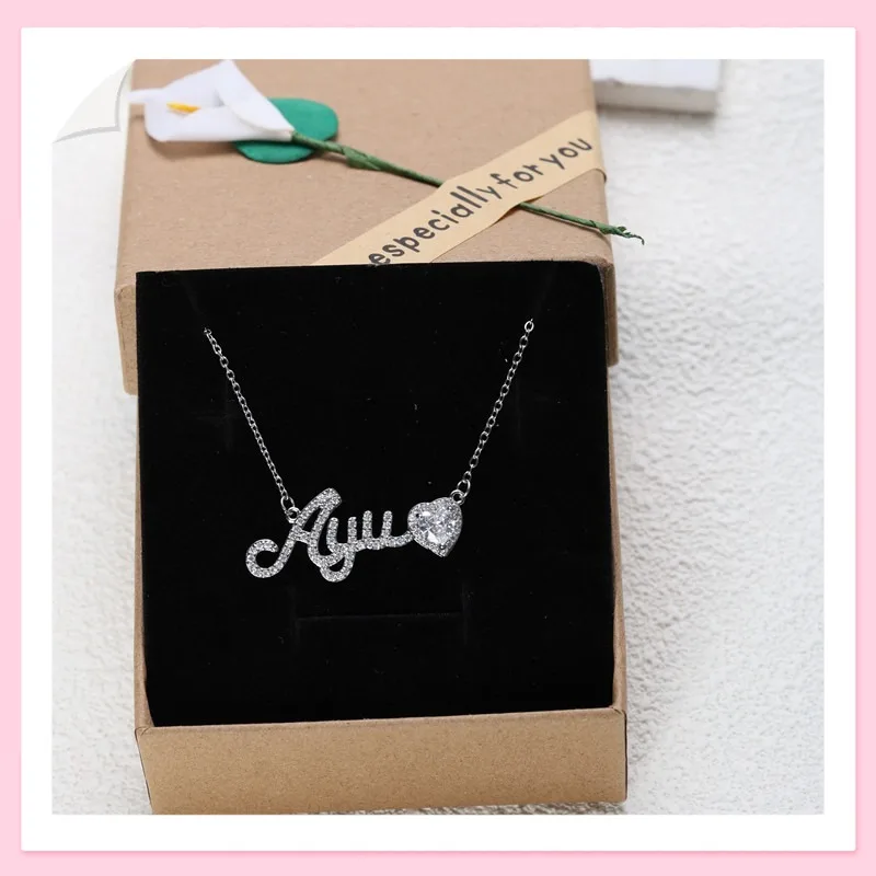 Collar con colgante de amor de plata de ley con letras inglesas de aniversario, corazón de melocotón y diamantes incrustados, estilo Hamasaki Step of The Same Style