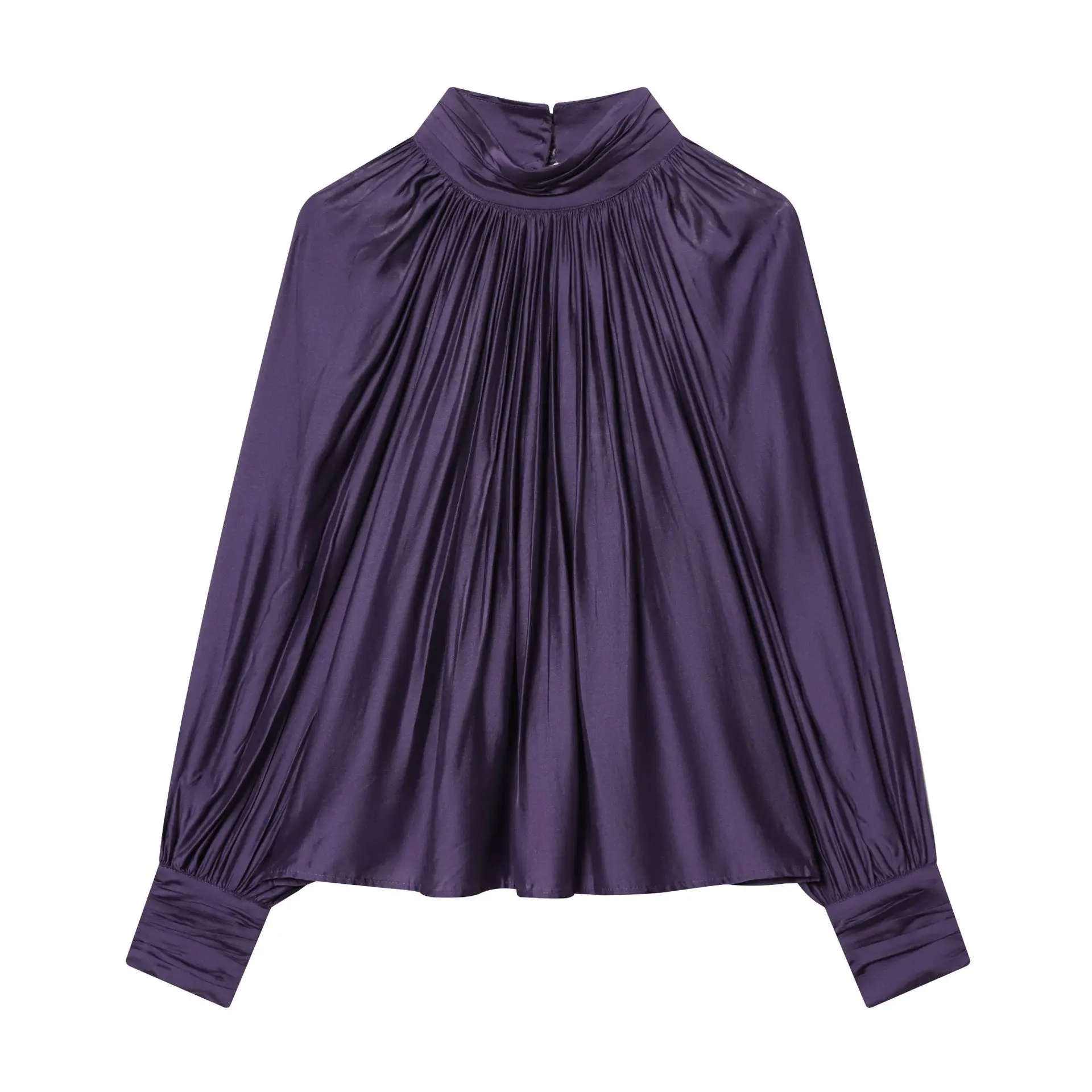 

Women's New Fashion Versatile Standing Collar Draped Top Female High Street Temperament Lantern Long Sleeve Shirt