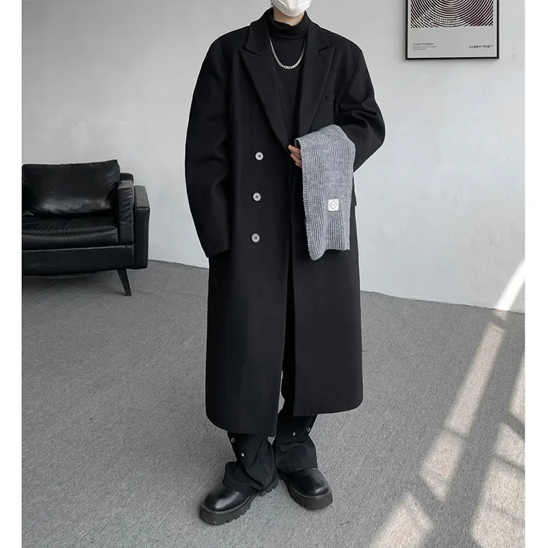 

Autumn and Winter New Thick Woolen Trench Coat Over The Knee Medium Long Woolen Loose Jacket Coat Men Winter