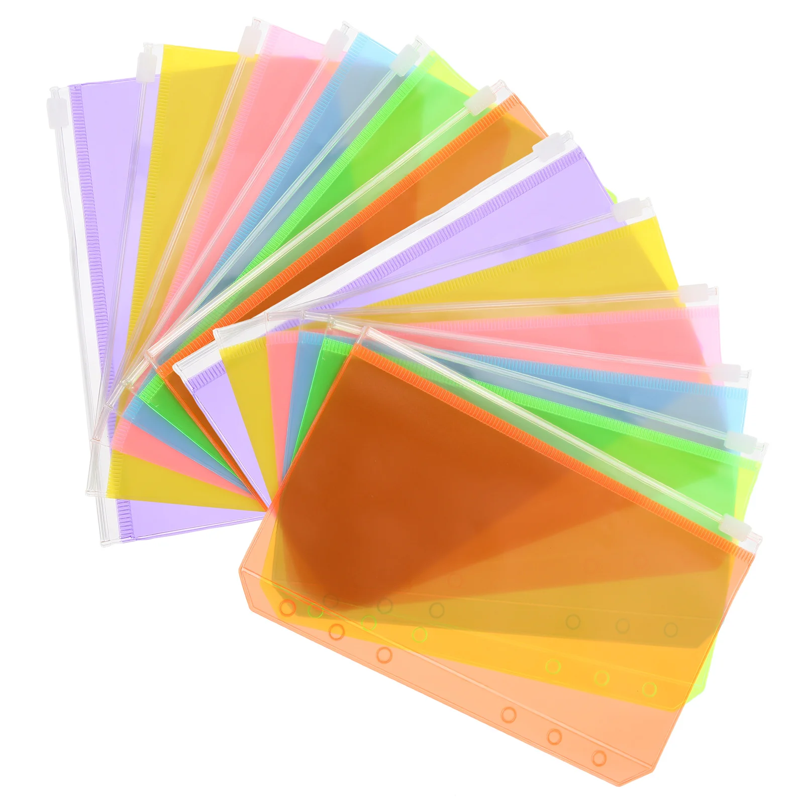 12pcs PVC File Bags Transparent Receipt Storage Bag Document Organizer Portable Loose-leaf Folder for Office