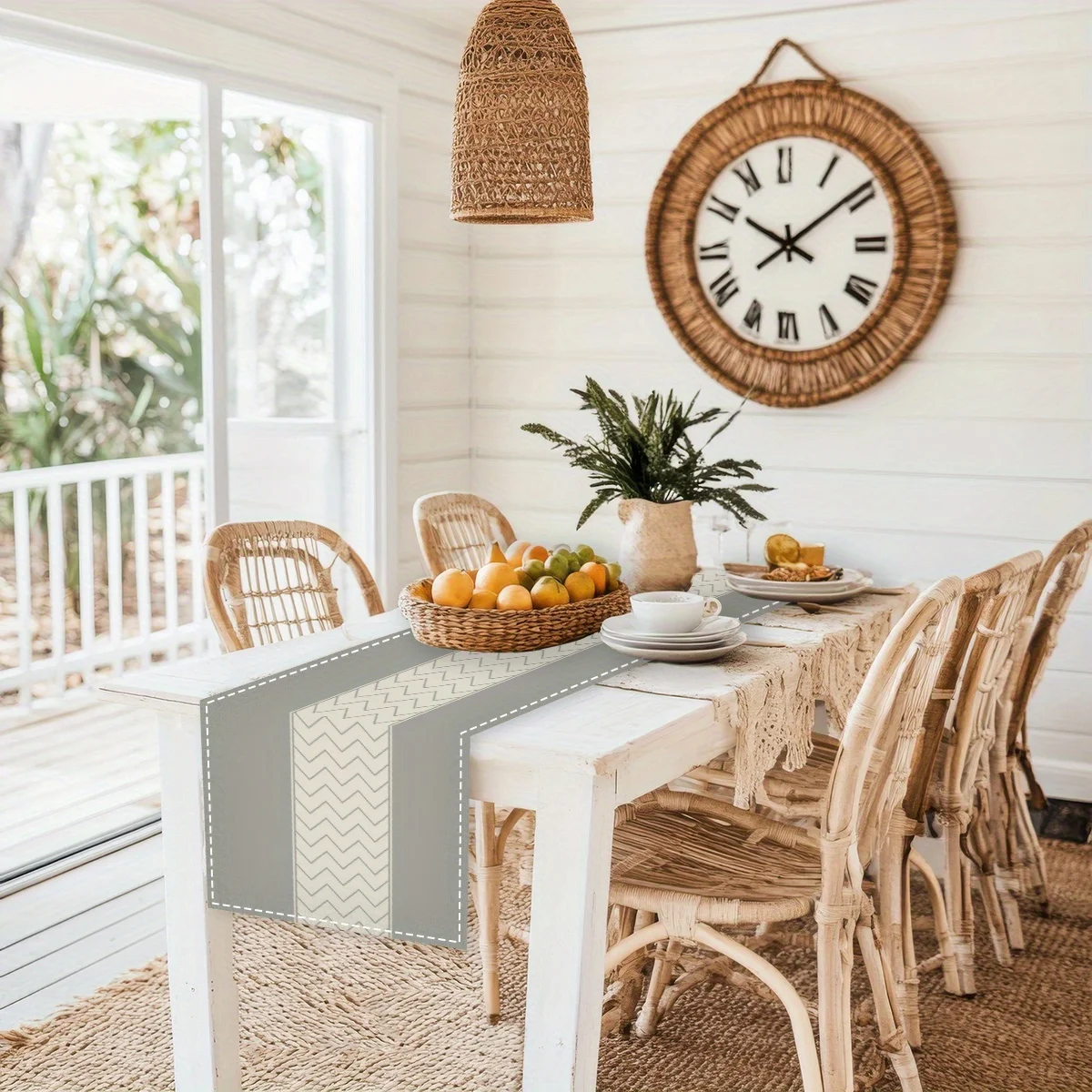 Modern Gray White Chevron Table Runner - Linen Multi-Size Holiday Home Kitchen Gift Decor