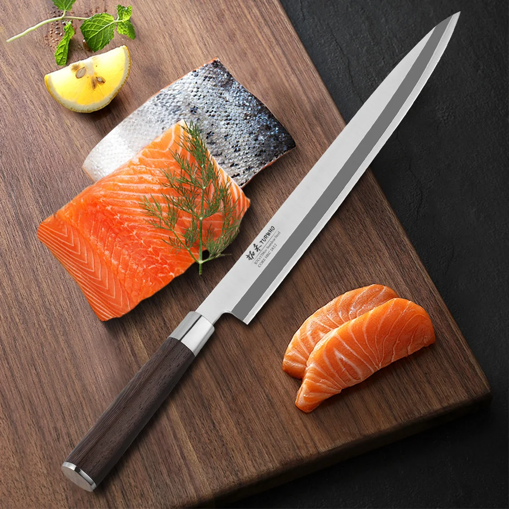 TURWHO Professional Meat Slicer Raw Fish Knife Japanese Salmon Sashimi Knife Cooking Meat Cutting Sharp Sushi Kitchen Chef Knife