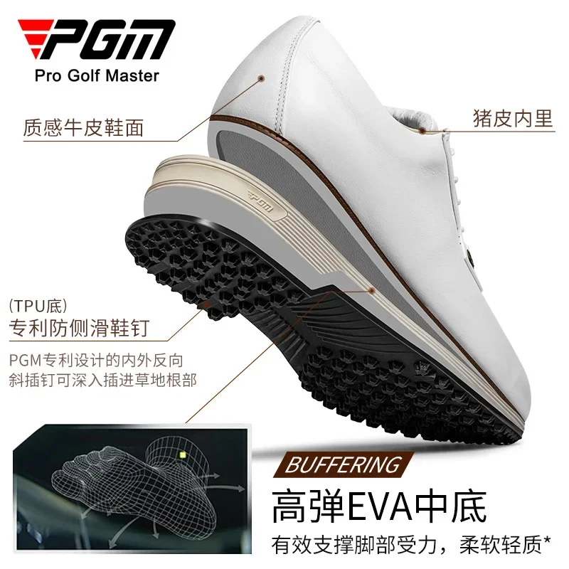 Advanced PGM Men's Golf Shoes With Faux Cowhide Texture Upper Block Sports Sneakers Anti Slip Studs