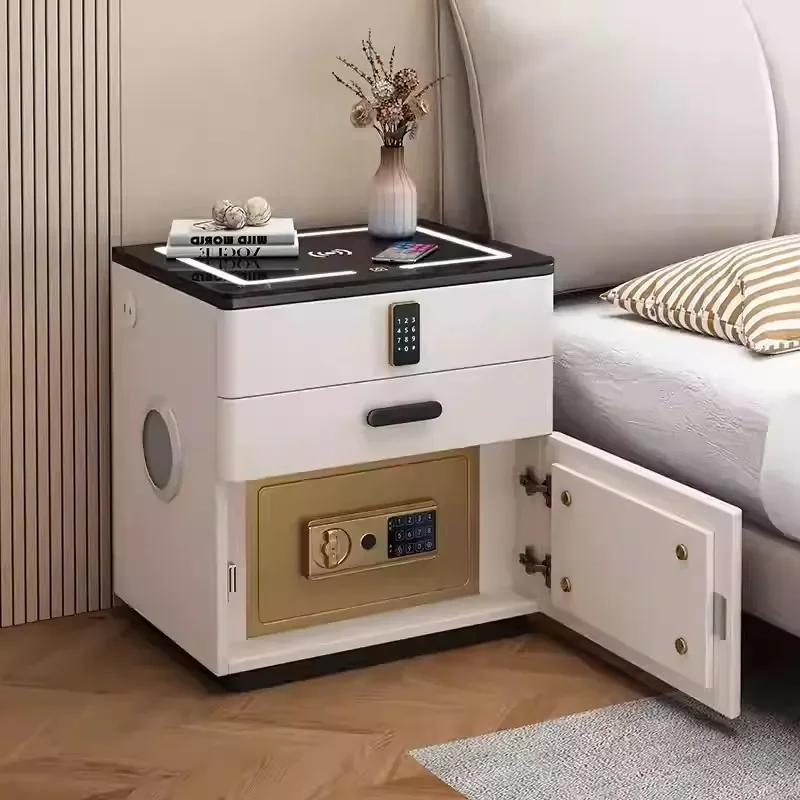 Solid Wood Smart Bedside Table Safe Integrated Simple Modern Multifunctional Anti Theft Storage Cabinet