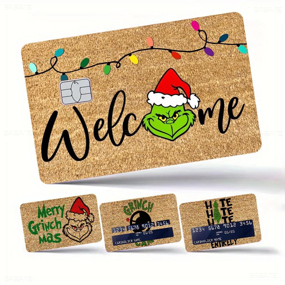 Welcome Grinch Merry Christmas Tree New Year Funny Shell On Off Ultra Thin No Fade Sticker Skin Cover Film For Debit Credit Card