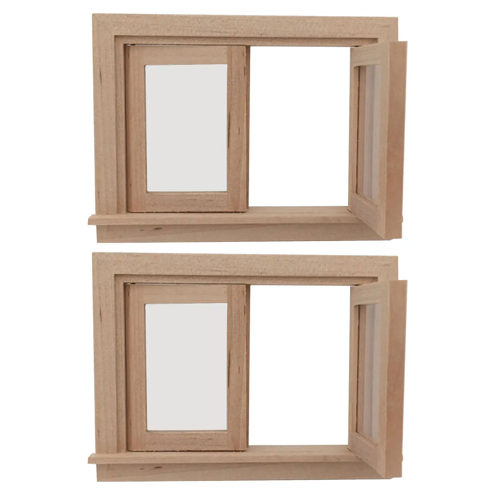 2Pcs Miniature Dollhouse Window Accessories Set Lifelike Wood Window Models Versatile for Bedroom Kitchen Living Room Mini