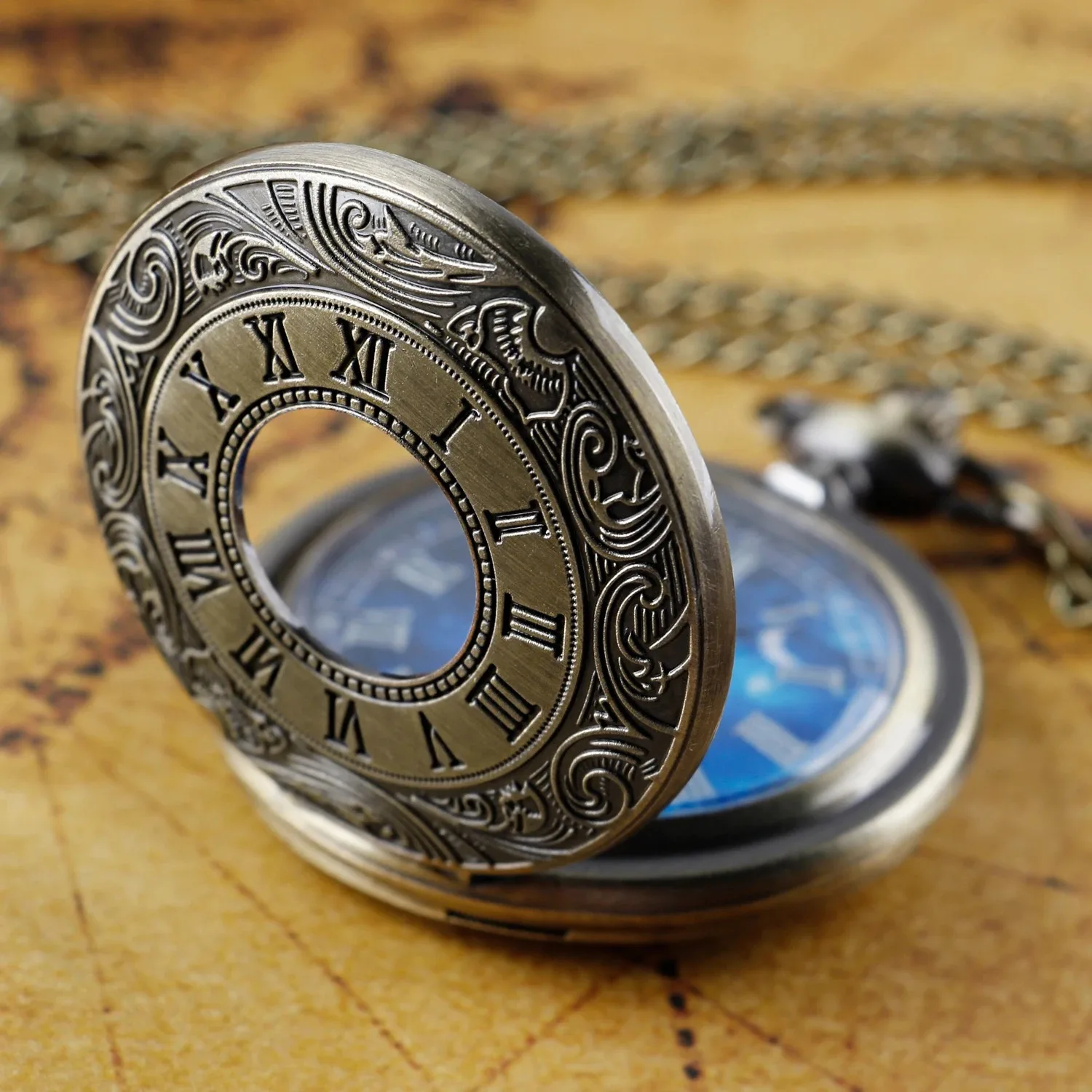 Steampunk Starry Sky Romantic Theme Quartz Pocket Watch Necklace All Hunter Retro Pocket FOB Watch Exquisite Gift for Male Women