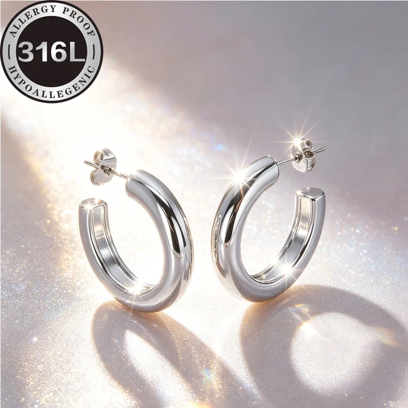 316L stainless steel hypoallergenic Silvery earrings, hemispherical line round earrings, anti-fading earrings pendientes largo