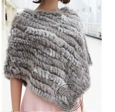 Autumn and Winter Real Rabbit Fur Woven Triangular Shawl Rabbit Fur Round Neck Pullover Cloak for Women