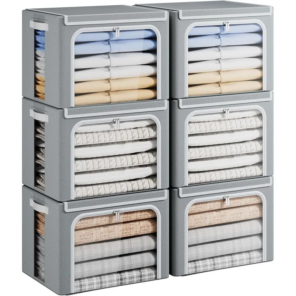 

Корзины для хранения одежды с металлическим каркасом, складные контейнеры для одежды с крышкой, штабелируемые органайзеры из ткани OxFabric с прозрачным окном