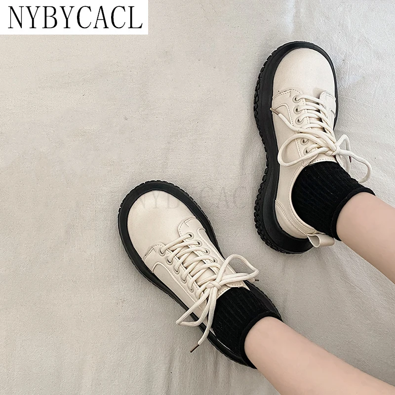 

Women Leather Shoes 2022 New Retro Student Fashion Lace Up Woman Flats Single Shoes British Style Women's Shoes