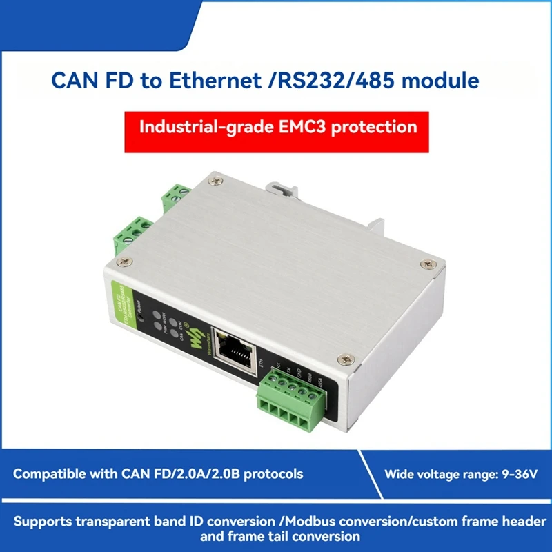 CAN FD ETH RS232/RS485 Bidirectional Converter CAN 2.0A/B Supports 5 Conversion Modes