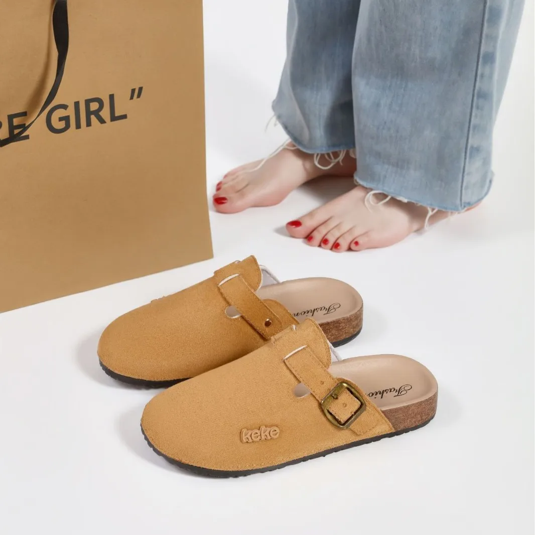 Autumn Fashion Women's Suede Slippers 2026 Men Clogs Cork Insole Sandals Arch Support Outdoor Beach Slides Home Shoes Woman