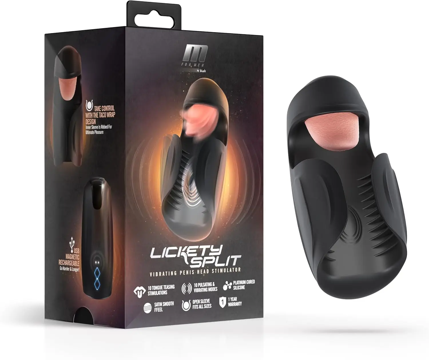 M for Men Lickety Split – Vibrating Automatic Male Masturbator – Tongue Licking Oral Stimulator – Flexible Taco Wrap Desi
