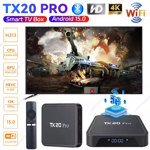 TX20 PRO ATV Android 15.0 Smart TV Box Allwinner H313 Quad Core 4K HD Media Player Dual WIFI BT5.2 Android TV Box 1GB 8GB