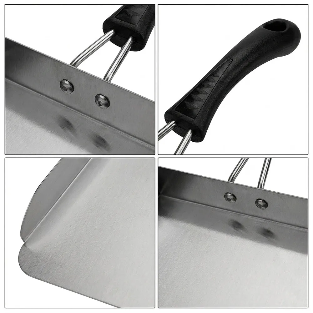 Stainless Steel Griddle Food Mover Spatula With 5 Cup Capacity For BBQ Cookouts And Outdoor Grilling For  Kitchen Cooking