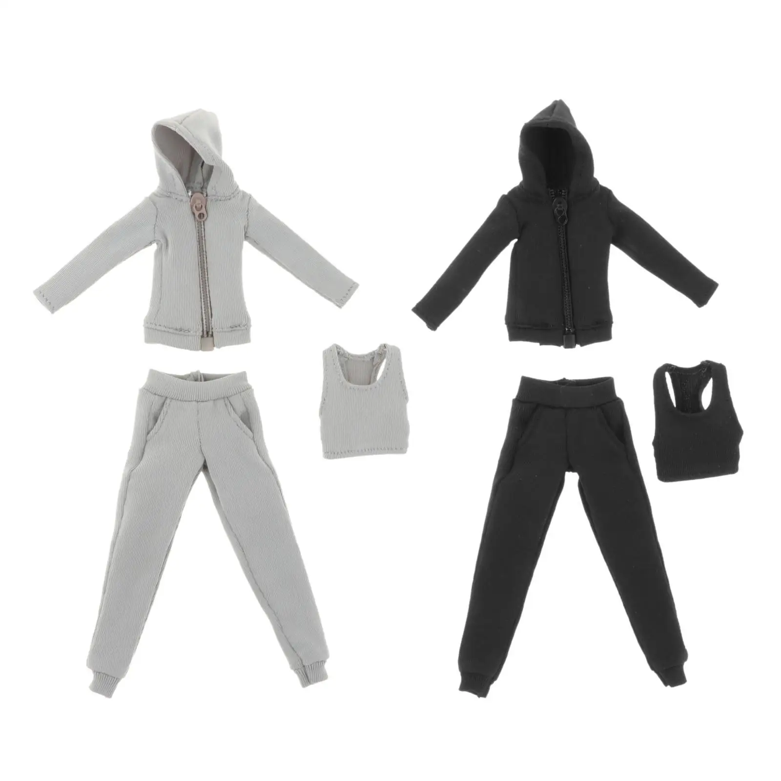 3 Pieces 1/12 Scale Women Figure Hoodie Pants and Vest for 6