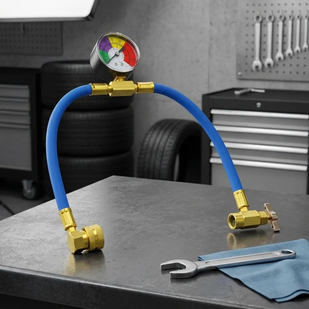 US Standard R134a Self Sealing Charging Hose Kit with Low Pressure Gauge for Automotive Air Conditioning Systems