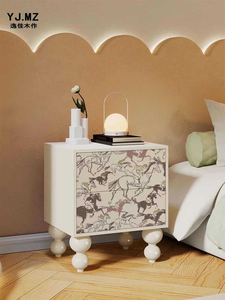 

French Cream Style Solid Wood Bedside Living Room Storage Drawer Installation-Free Household Two-Drawer Cabinet
