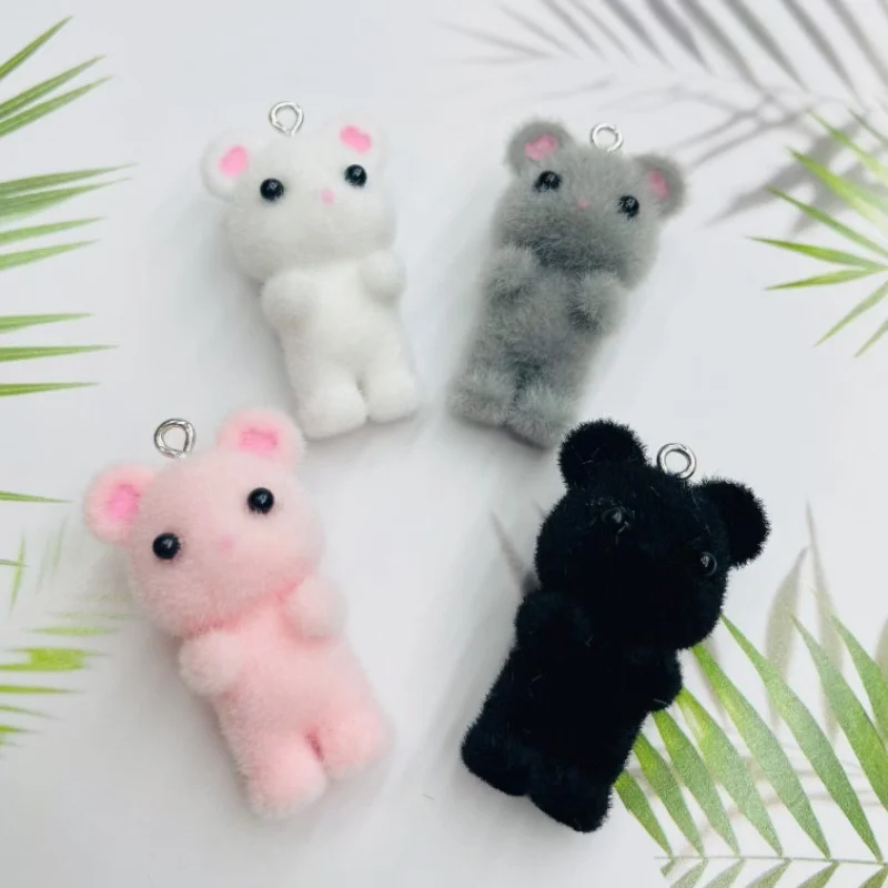 free shipping 30pcs/lot color print animals cartoon cute mouse shape resin beads charms diy jewelry keychain accessory