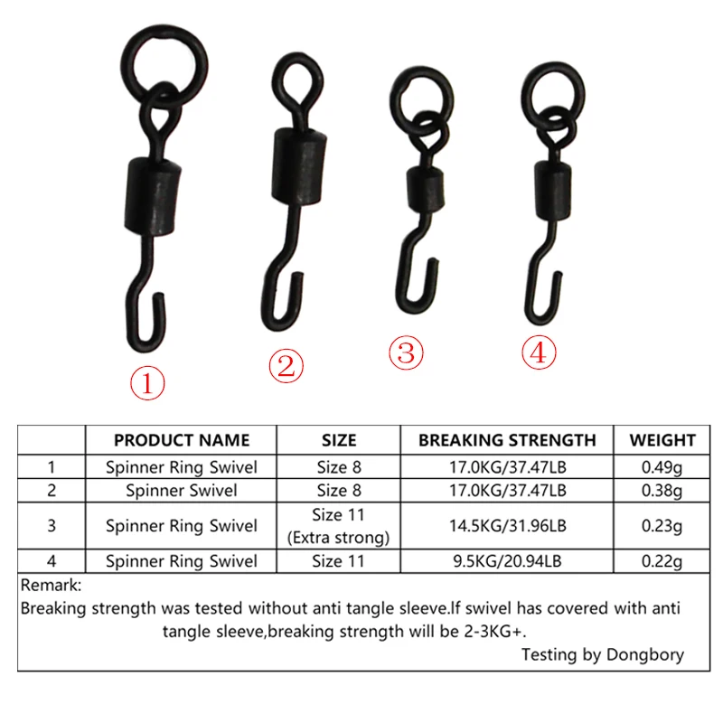 Tackleco Flexi Ring Girevole Nero Opaco Per Pesca Alla Carpa - Carp Rig Swivel Misura 8 - Anti-Glare