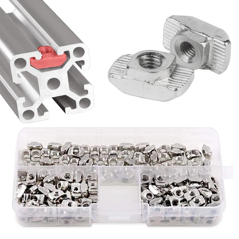 

150/180Pcs 20/30 Series T Nuts M3 M4 M5 M6 T Slot Nut Hammer Head Fastener Nut Nickel Plated Carbon Steel for Aluminum Profile