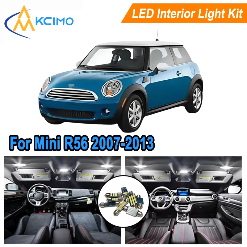 Luces interiores de coche LED blancas/azules para Mini R56 (2007-2013) cúpula de placa de matrícula de mapa, pién, puerta, bombillas de maletero