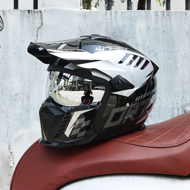 Street Fighter Combination Helmet Retro Motorcycle Helmet Male and Female Multifunctional Motorcycle Detachable Half Full Helmet - Image 3