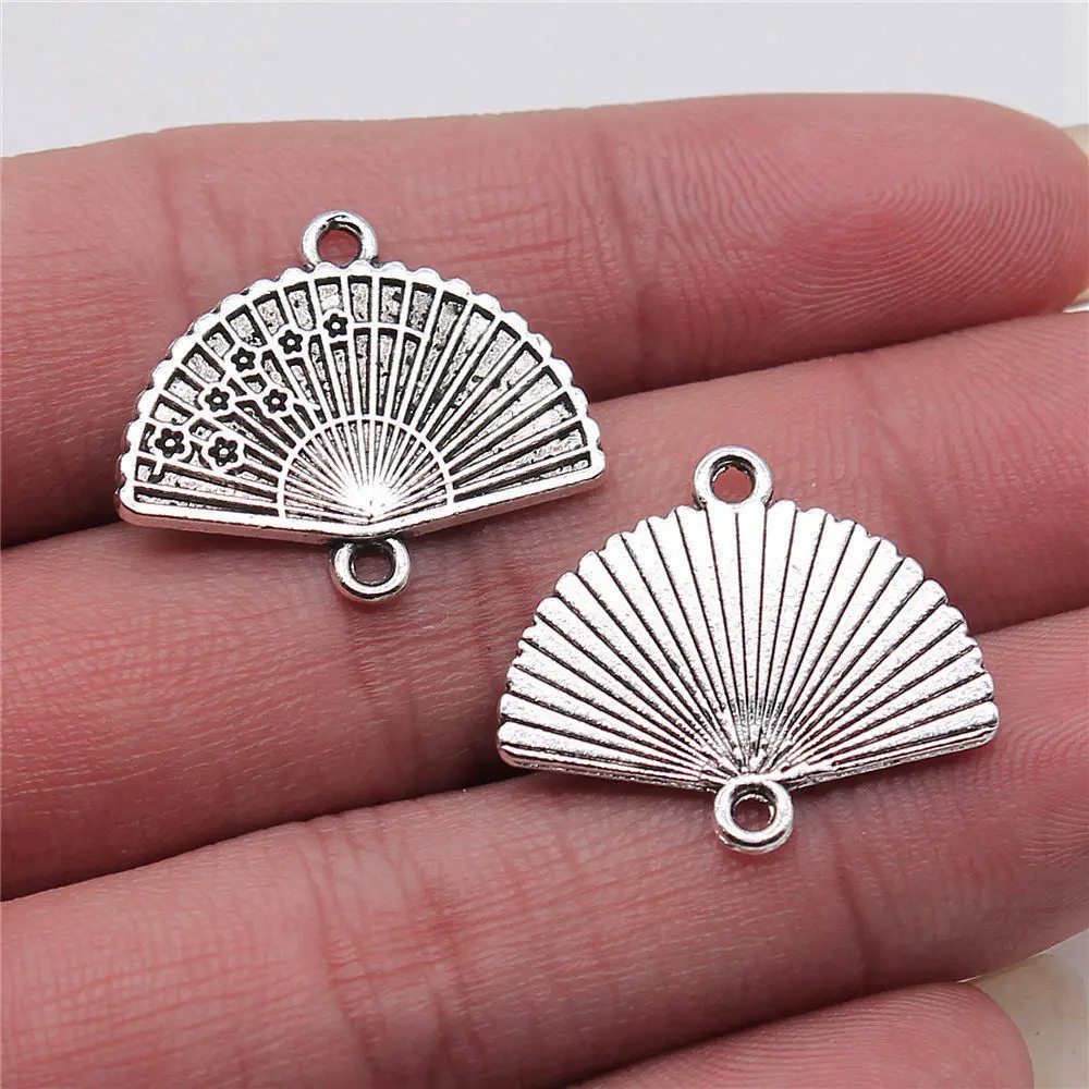 4pcs/lot 21x24mm Fan Connector Charms For Jewelry Making Antique Silver Color 0.83x0.94inch