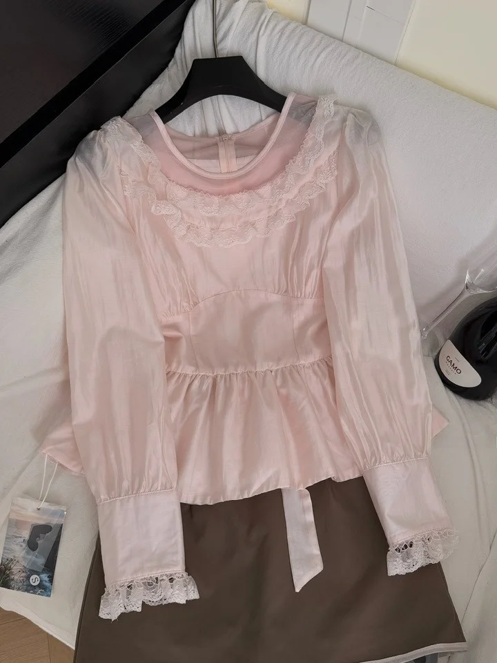 Ele Long Sve Spitzenbesatz Taille Irt und hohe Taille schlankmachender f-Länge Rock Damen Faion Herbst sanfter Wind