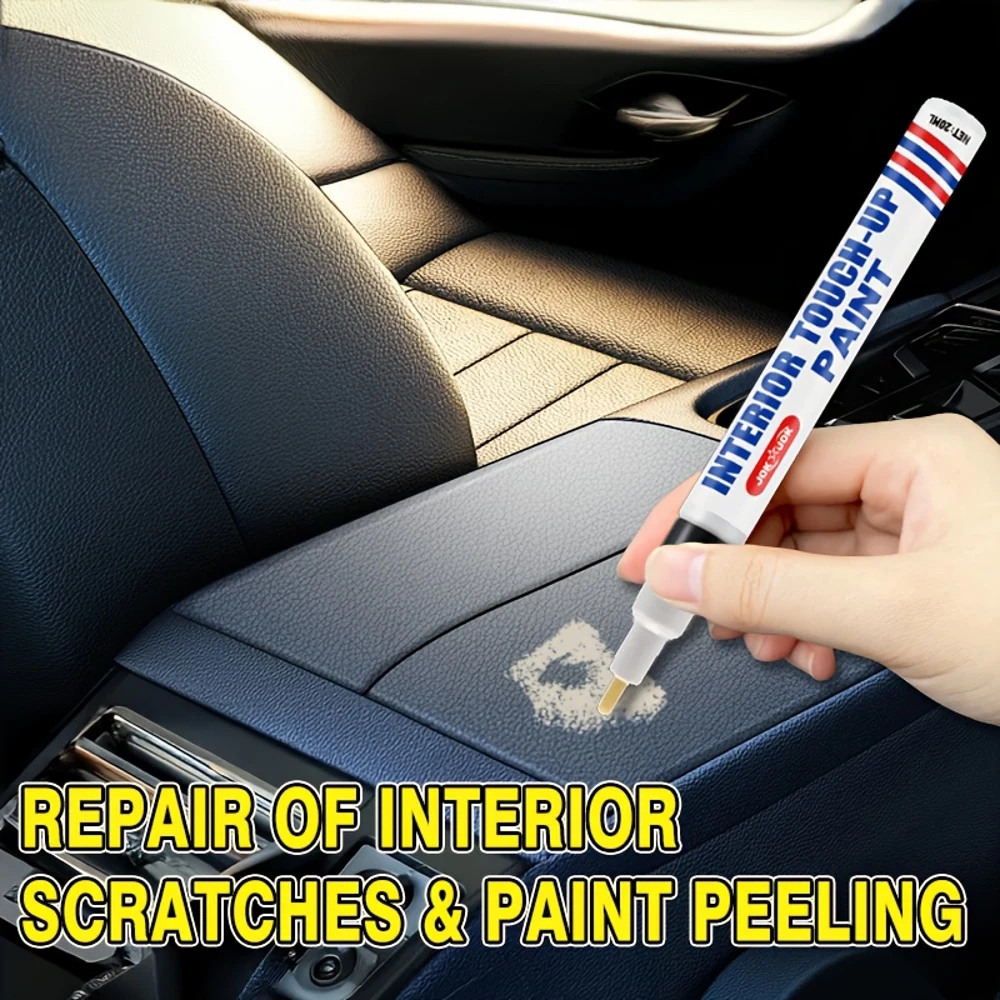 قلم إصلاح الخدوش الداخلي الاحترافي للسيارة - قلم طلاء بلاستيكي مقاوم للماء وتثبيت الألوان لعجلة القيادة ولوحة القيادة والمقاعد