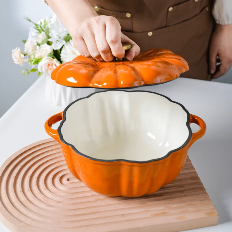 Cast Iron Pumpkin Pot: Non-Stick Fry Pan, Thickened Enamel Tomato Soup Pot, Induction Cooker Stew, Pumpkin Casserole