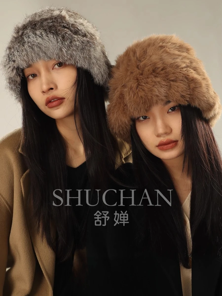 

Rabbit fur hat Sichuan West travel plush women's autumn and winter wool hat white knitted hat men