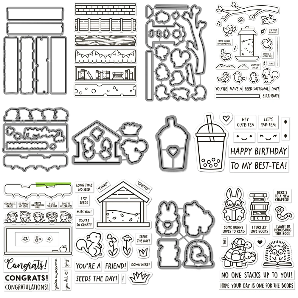 Hinterhof-Vogelhäuschen-Bündel, klare Stempel und Metall-Stanzform für DIY-Handwerk, Karten, Foto, Scrapbooking, Dekoration, 2025, Neu