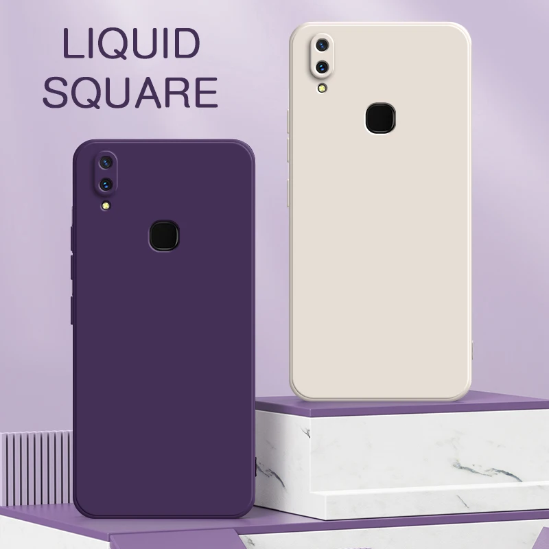 

Luxury Square Liquid Silicone Case for VIVO V5 V5s V9 Pro Plus Lite Youth Camera Protective Phone Cover 360 Shockproof Housing