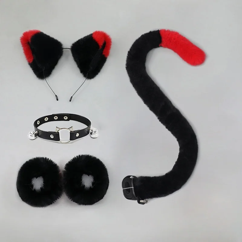 New Handmade Convention Maid Cat Girl Ears Headband Fluffy Wristband Neck Ring Accessory JK Full Cat Tail Set Cosplay Props