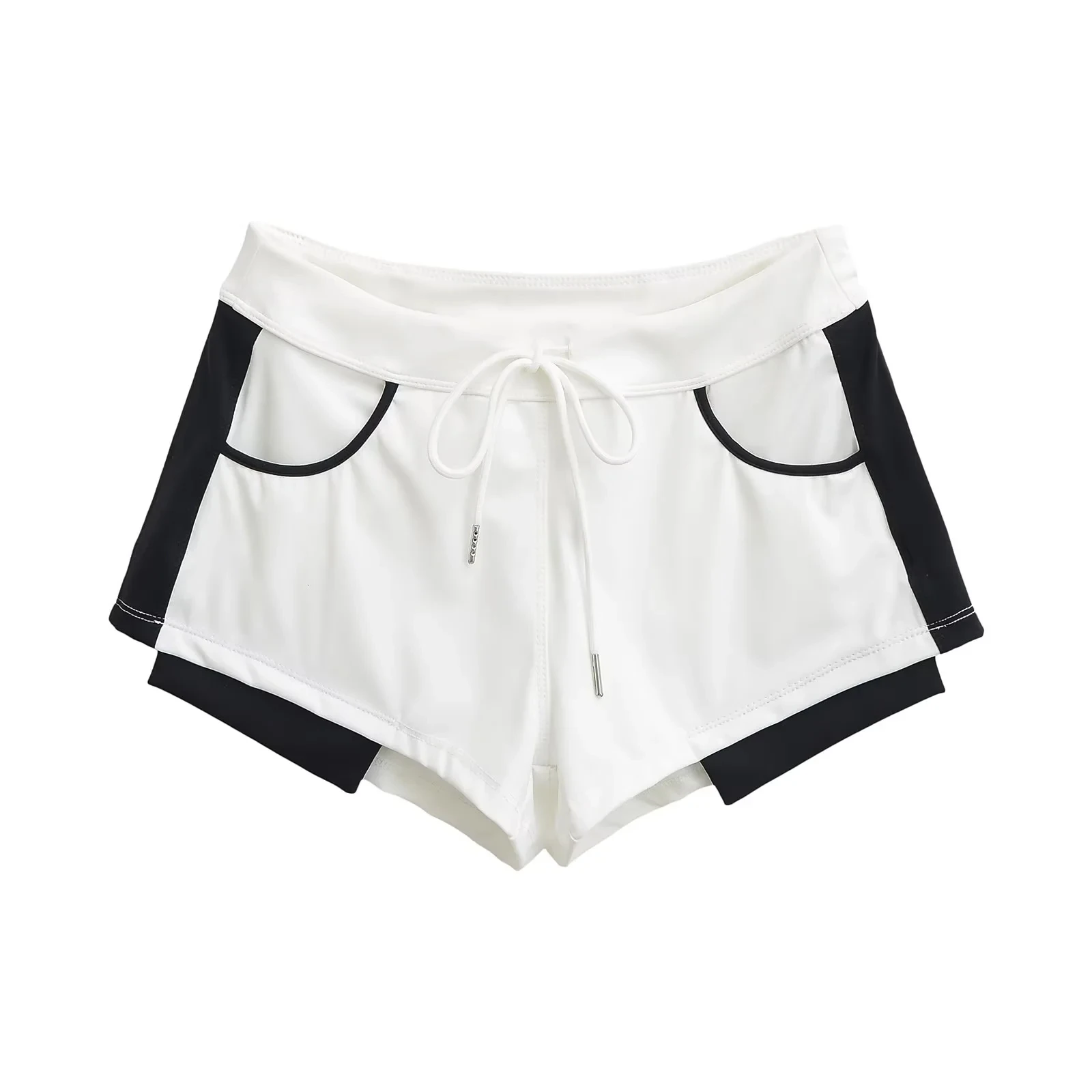 섹시한 컬러 배색 캐주얼 팬츠 반바지 여성용 2025 신상 여름 디자인 드로스트링 슬림핏 초미니 핫팬츠 출퇴근 스타일