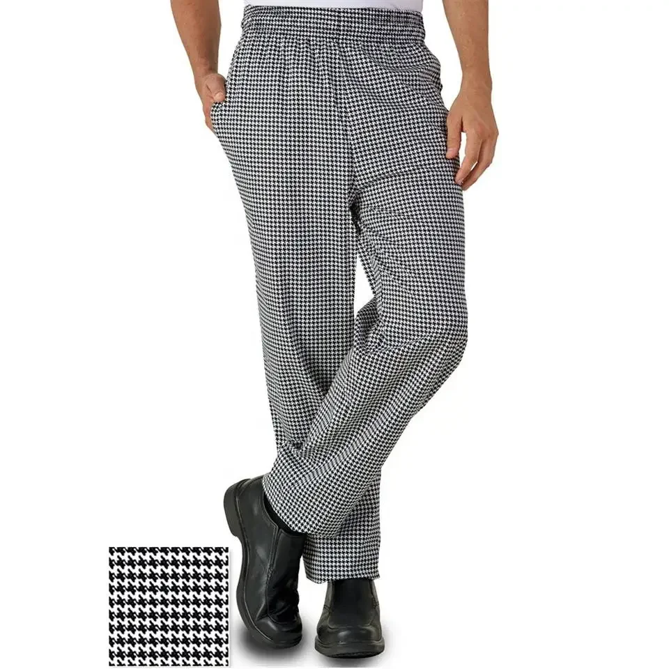 Hotel Bar Kitchen Light Weight Classic Bleach Resistant Checkered Black Uniforms Chef Pants