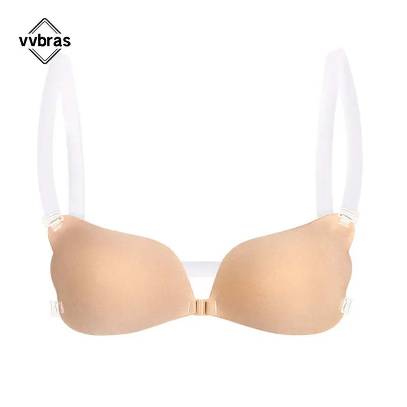 Cubierta para pezones, sujetador Invisible, sujetador de silicona Push Up para boda, pegajoso, reutilizable con correas transparentes, lencería de Bikini sin espalda