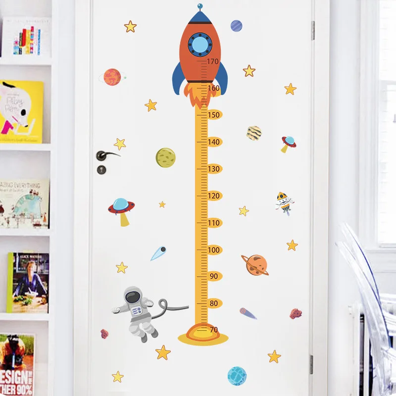 Cartoon Planet Rocket Height Measure Wall Stickers for Kids Room  Baby Boy Room Height Roller Grow Up Chart Wall Decals Mural