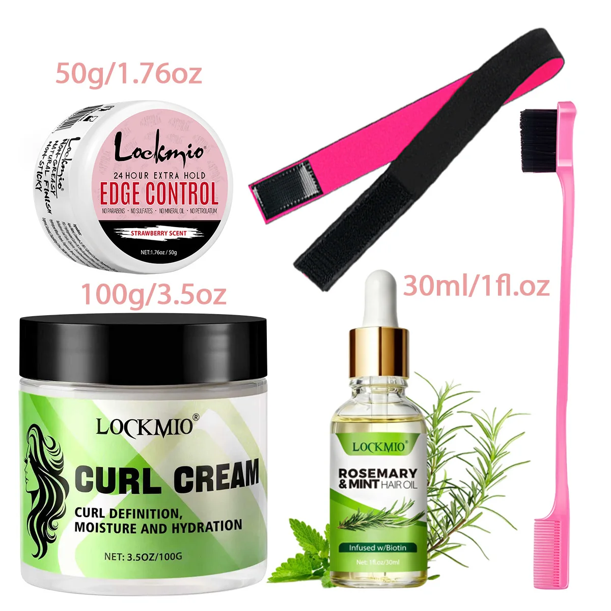 

5-компонентный уход за и укладка вьющихся волос для женщин. Стойкий крем для определения локонов, розмарин и мятный крем для роста волос. Масло для контроля кромок.